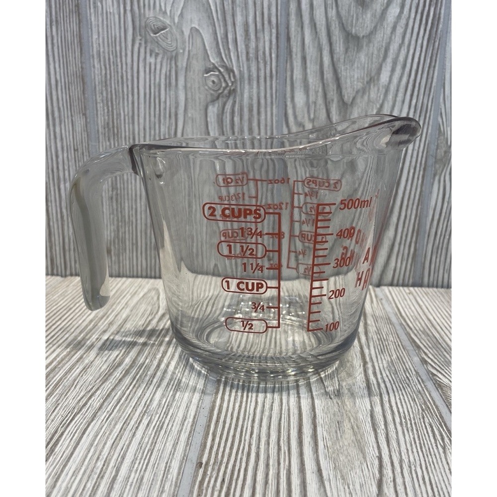 Anchor Hocking 2 Cup Glass Measuring Red Markings Clear USA Made Microwave Safe